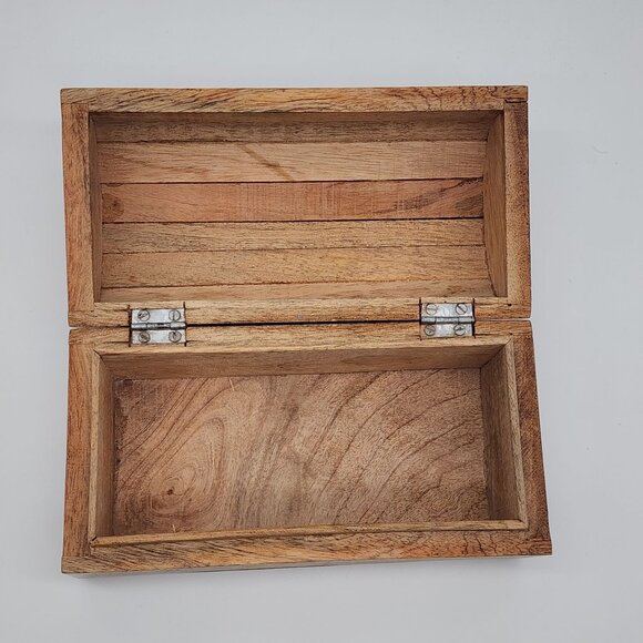 Handmade Wooden Treasure Trinket Box Braided Hammered Metal Design 8" Wide VTG - Picture 7 of 8